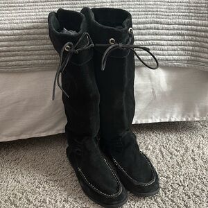 Sperry Top Sider Black Suede Knee-High mocassin Boots